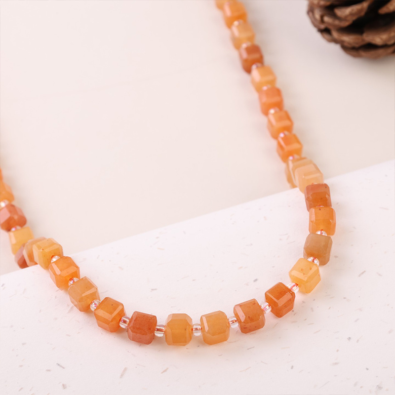 Orange Red Aventurine Square Beads for Jewelry Making